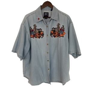 Vintage Quizz Denim Fall Embroidered Button Up Shirt - Size 22